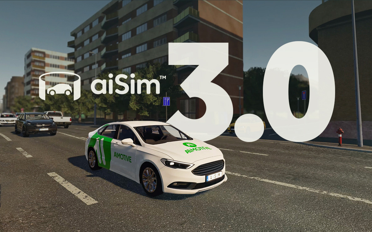 aiSim 3.0 software scene with aiMotive car